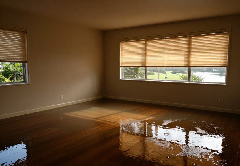 Water-damaged kitchen in Cambridge Gardens before drying
